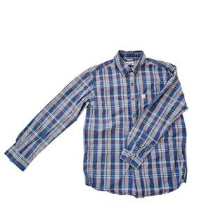 Carhartt Men's Medium Relaxed Fit Cotton Plaid Blue Gray Long Sleeve Shirt
